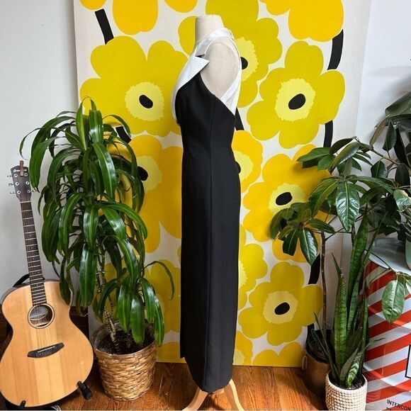 Vintage 1980s 1990s Beaded Tuxedo Wiggle Strappy Back Cigarette Style Gown - Picture 5 of 11